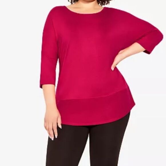 Zim & Zoe Plus Size Contrast Rib Scoop Neck Top Watermelon Size 18 Nwt - Picture 3 of 7